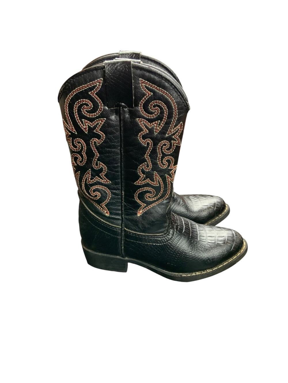 Boone Crockett Kids Cowboy Boots Size 10 Black Faux Gator Western Leather